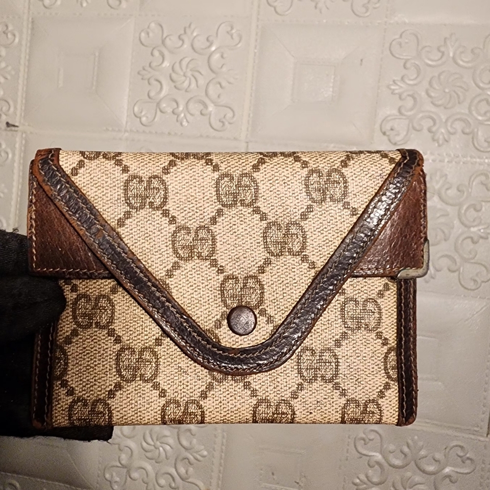 Gucci GG Canvas Envelope Coin, Card Holder,Antique Authentic Wallet From The 60s